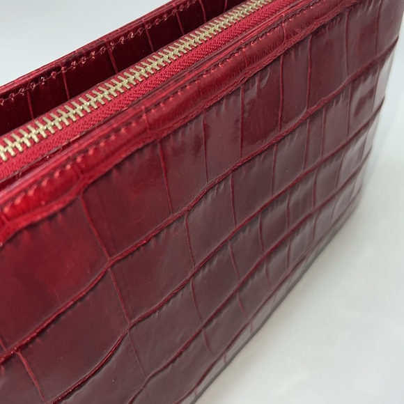 🌹MONSAC SCARLET RED CROCODILE EMBOSSED LEATHER SHOULDER BAG - Picture 9 of 17